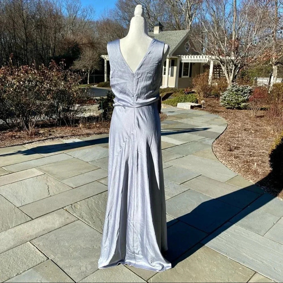 NWT BHLDN Espen Satin Maxi Dress Long MOB Fog Blue Grey 8 - Picture 7 of 12